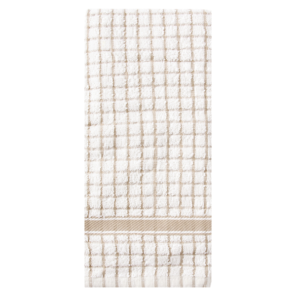 Ritz Classic Check Kitchen Towel 100% Cotton Terry Natural/Taupe 13200